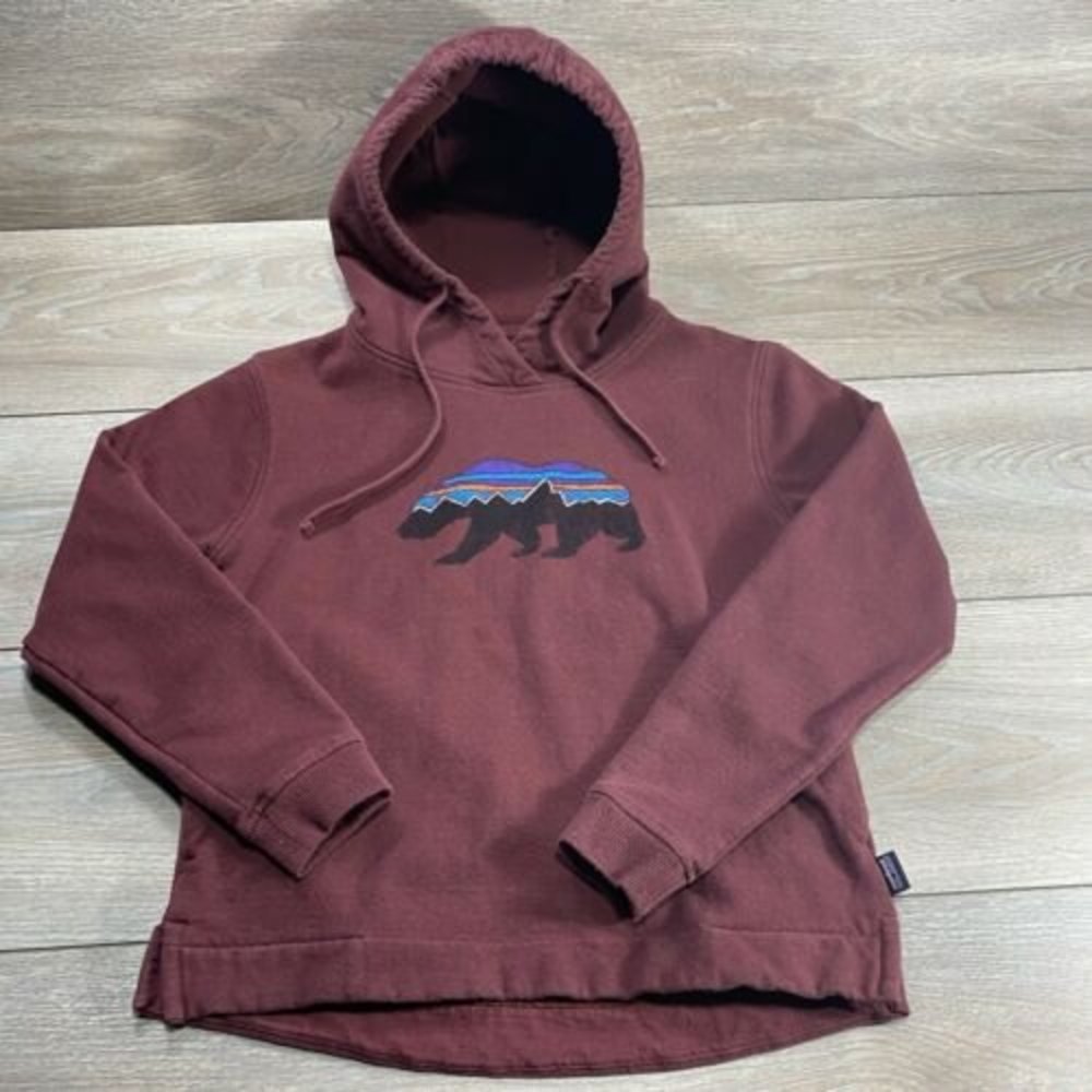 Patagonia Uprisal Bear Maroon Red Hoodie Sweatshirt Size XS